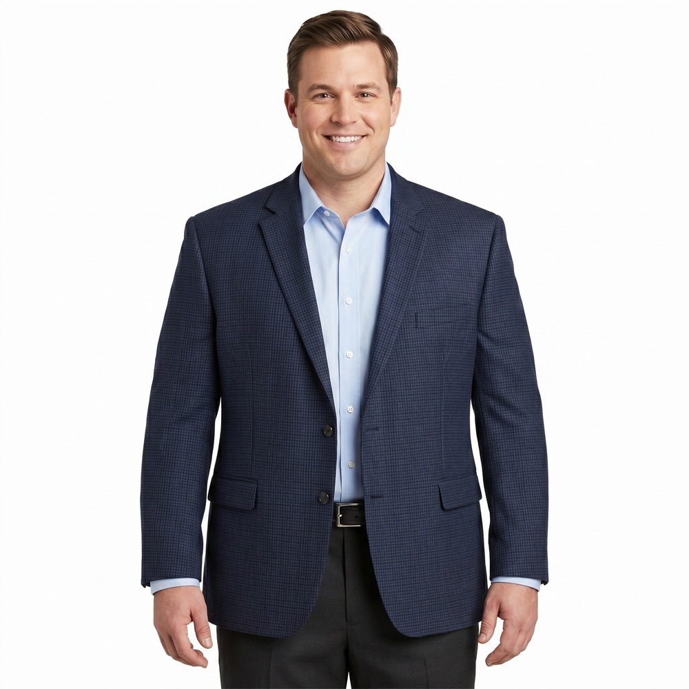 Lauren Ralph Lauren Mens 48R Navy Blue Plaid Wool 2-Button Sport Coat Blazer EUC
